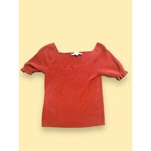 Ann Taylor Loft Square Neck Short Ruffle Sleeve Knit Blouse Women Orange Rust S